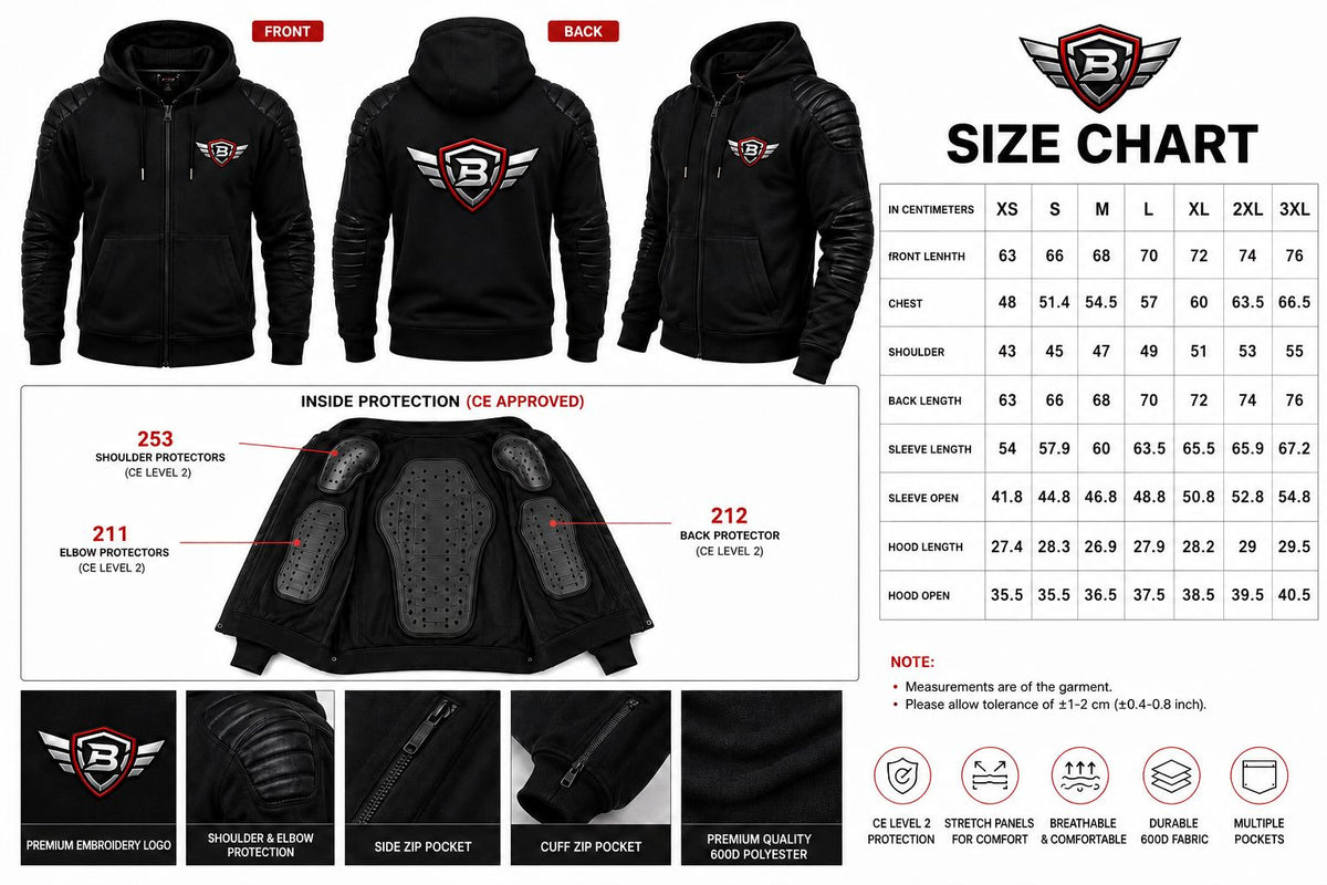 Armored Motorcycle Riding Hoodie- Black