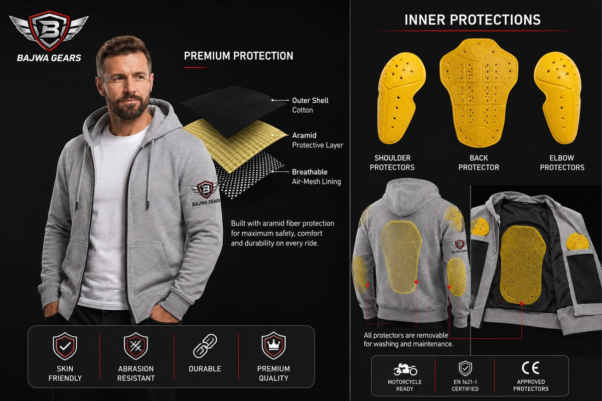 Armoured Motorcycle Riding Hoodie – Grey
