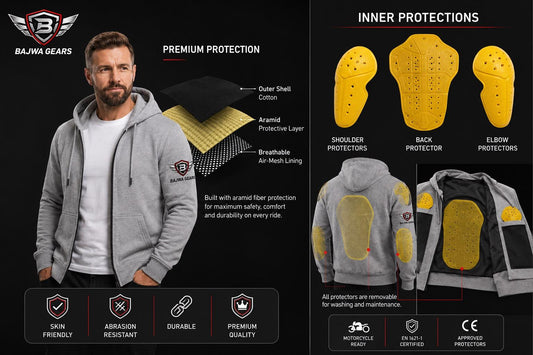 Armoured Motorcycle Riding Hoodie – Grey