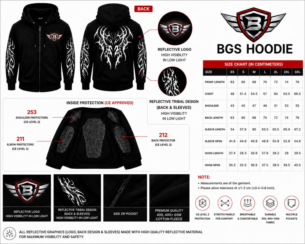 Gears Armored Motorcycle Riding Hoodie Black